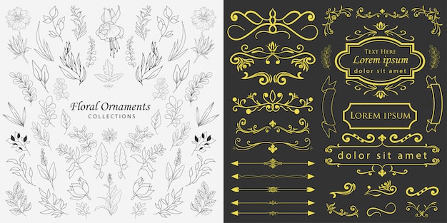 Hand getrokken bloemenornamentenvector Premium Vector