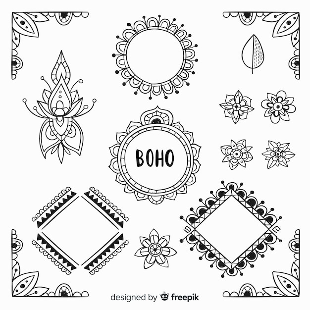 Hand getrokken boho decoratief element collectie Gratis Vector