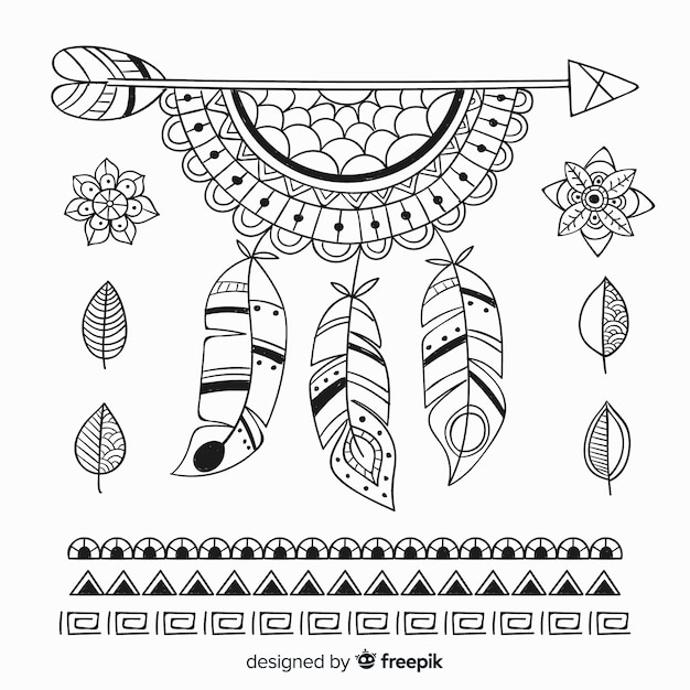 Hand getrokken boho stijl element collectie Gratis Vector