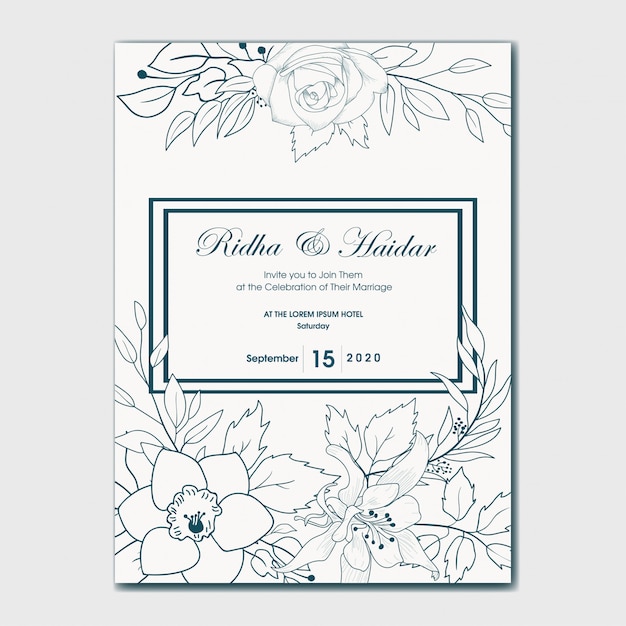 Hand getrokken botanische bruiloft uitnodiging Premium Vector