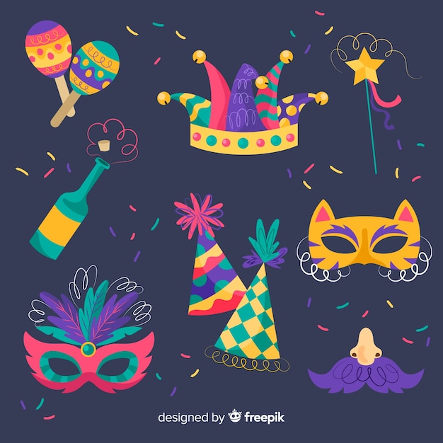 Hand getrokken carnaval elementeninzameling Gratis Vector