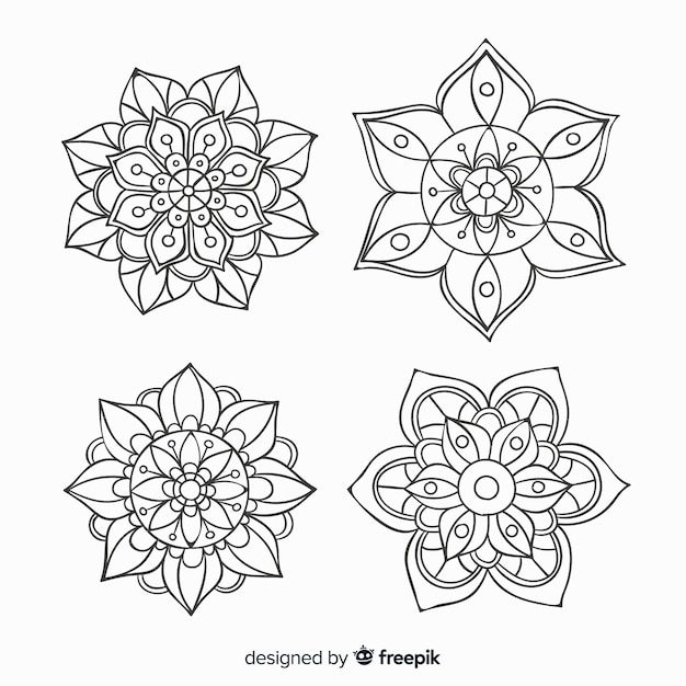 Download Hand getrokken decoratieve mandala-collectie | Gratis Vector