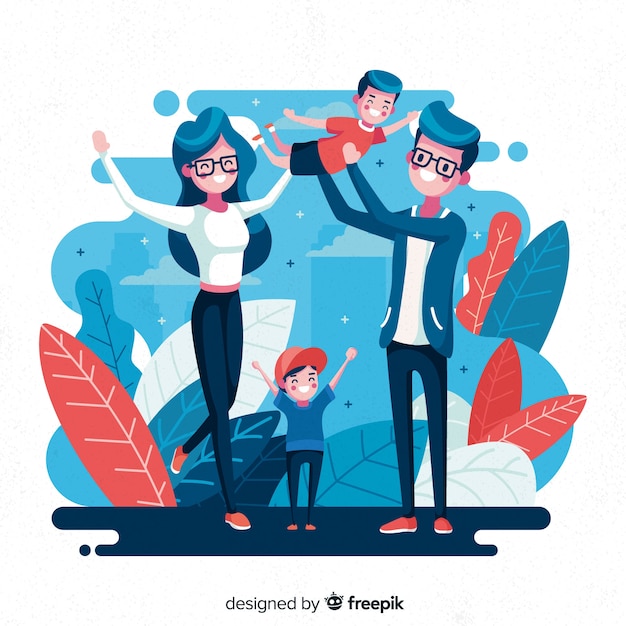 Hand getrokken familie die in openlucht activiteitenachtergrond doen Gratis Vector