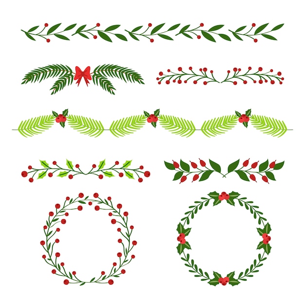 Hand getrokken kerst kaders en randen instellen Gratis Vector