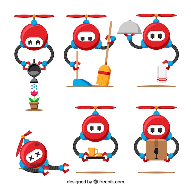 Hand getrokken kleurrijke robots-collectie | Gratis Vector