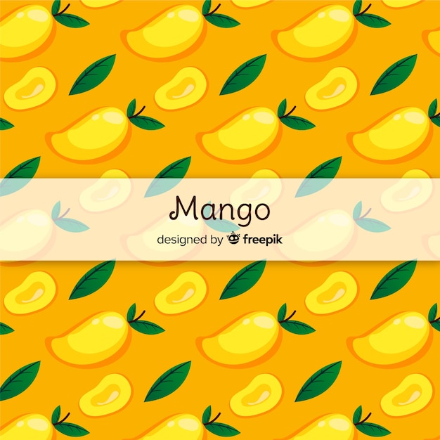 Hand getrokken mango en bladeren patroon Gratis Vector