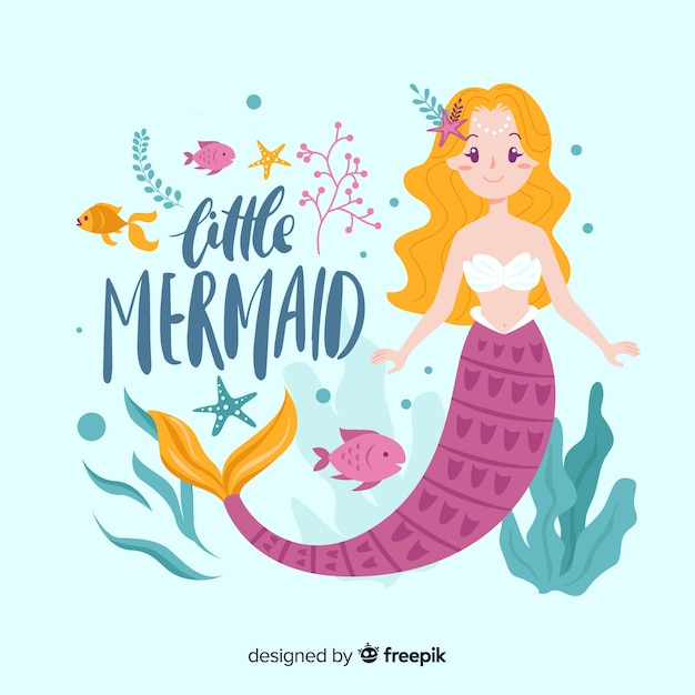 Hand getrokken mooie zeemeermin achtergrond Gratis Vector
