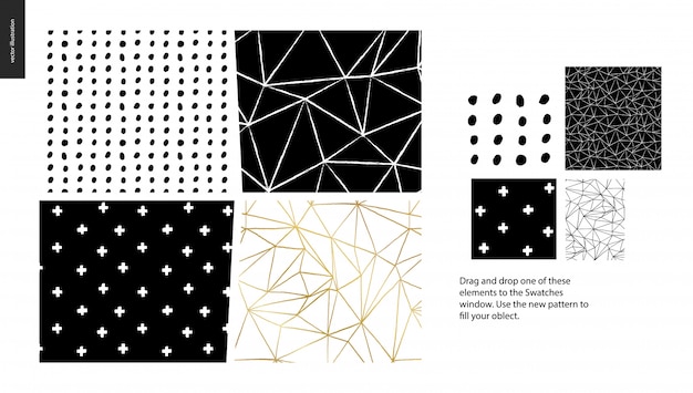 Hand getrokken patronen - een groep set van abstracte naadloze patronen Premium Vector