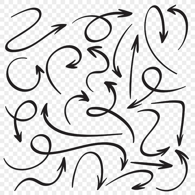 Hand getrokken pijlen set. cartoon pijl wijzers. richting aanwijzer schets vector set Premium Vector