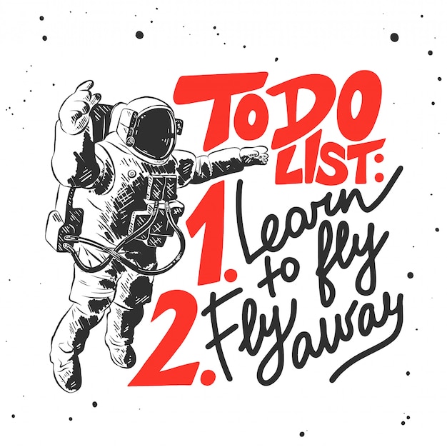 Hand getrokken schets van astronaut met letters Premium Vector