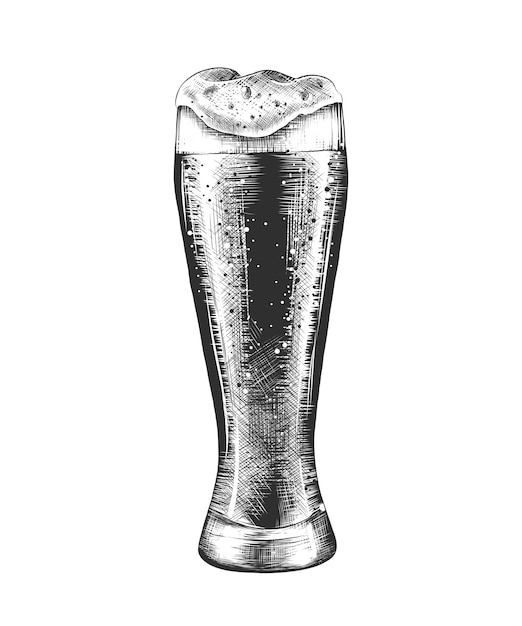 Hand getrokken schets van glas bier in zwart-wit Premium Vector