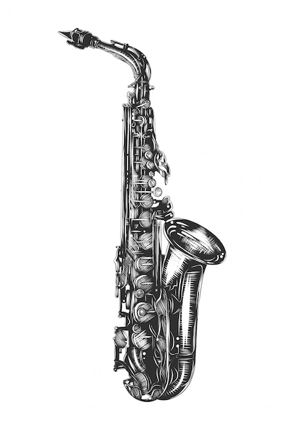 Hand getrokken schets van saxofoon in zwart-wit Premium Vector