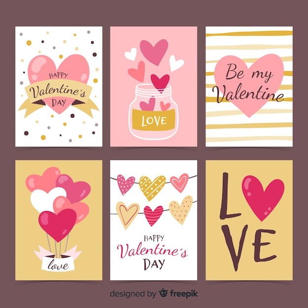 Hand getrokken valentijn kaart pack Gratis Vector