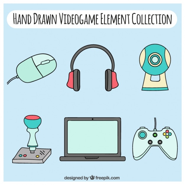 Hand getrokken video game accessoires Gratis Vector