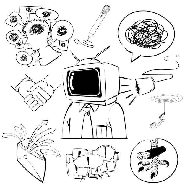 Hand tekening illustratie set van communicatie iconen | Gratis Vector