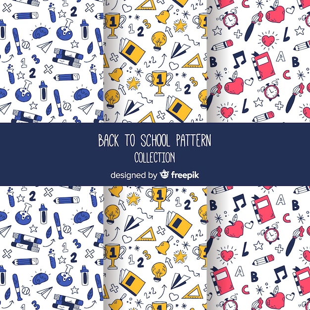 Hand terug getrokken naar school patroon collectie Gratis Vector