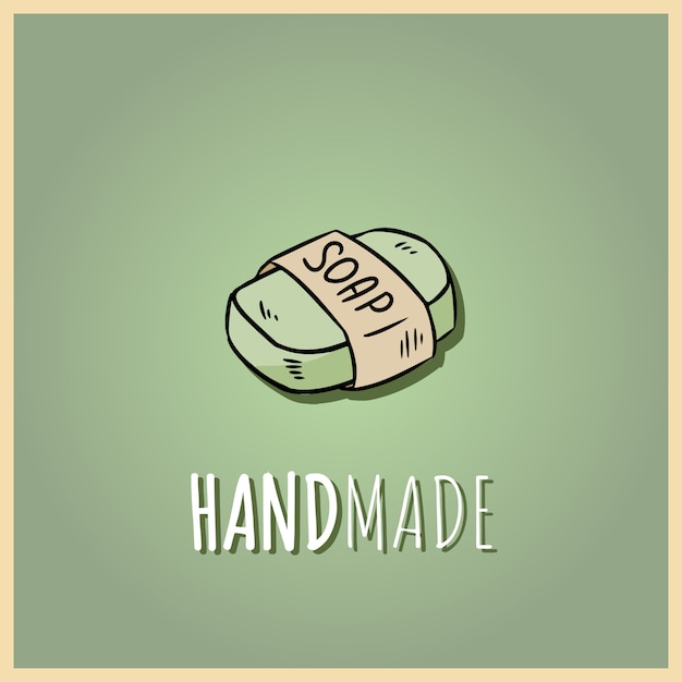 Handgemaakt logo van natuurlijke zeep. hand getrokken illustratie van organische cosmetica. Premium Vector