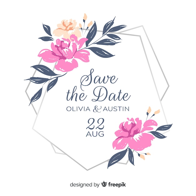 Handgeschilderde bloemen frame bruiloft uitnodiging Gratis Vector