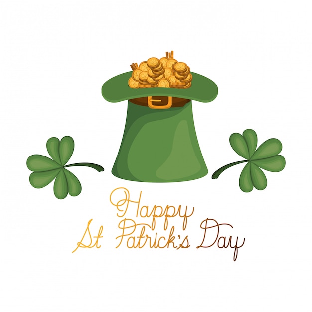 Happy st patrick's day label met kabouter hoed pictogrammen Premium Vector