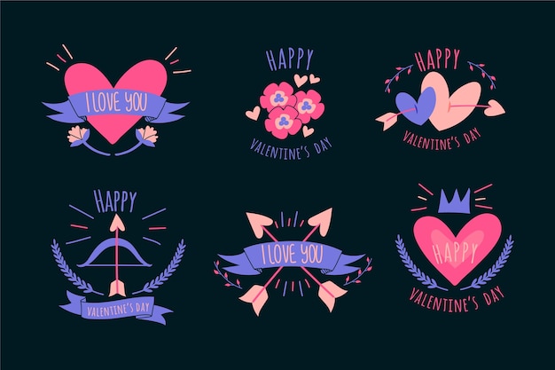 Harten en linten valentijn label en badge collectie Gratis Vector