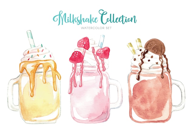 Download Heerlijke aquarel milkshake collectie | Gratis Vector