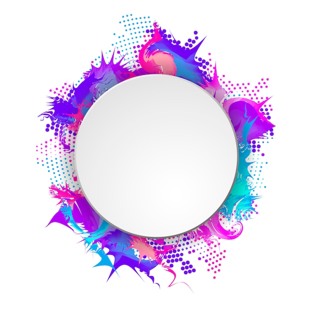 Heldere en kleurrijke banner met rond frame. abstracte halftoon Premium Vector