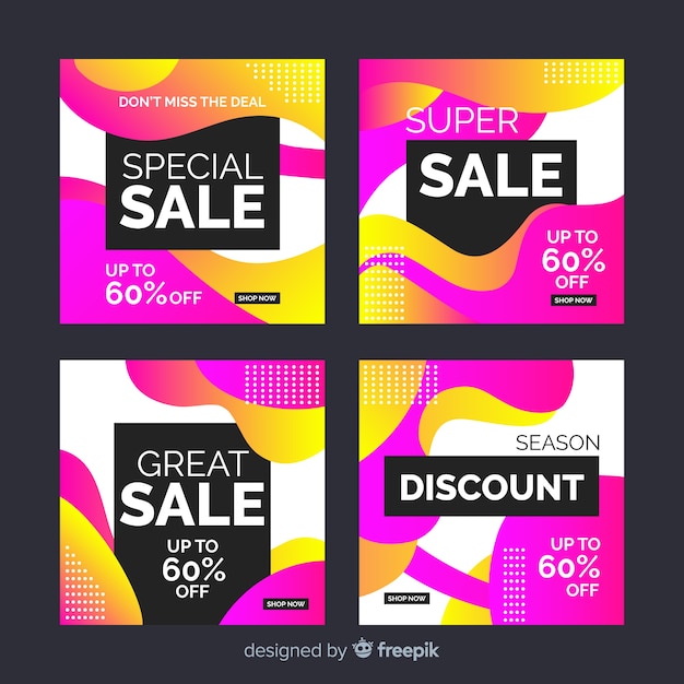 Heldere gradiënt verkoop instagram post collectie Gratis Vector