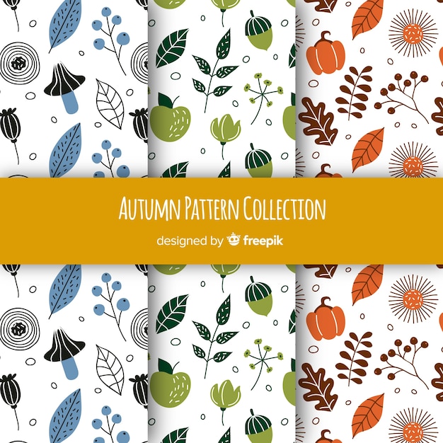 Herfst patronen collectie met elementen gratis vector Gratis Vector