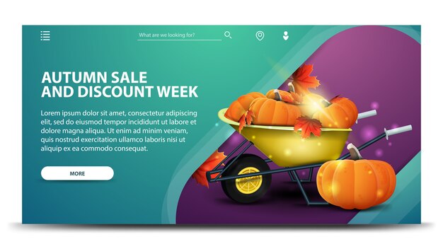 Herfst verkoop en korting week, moderne groene webbanner Premium Vector