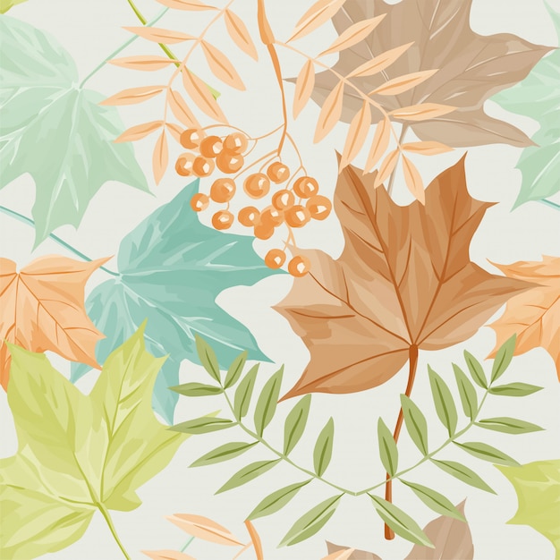 Herfstbladeren en rowan patroon Premium Vector