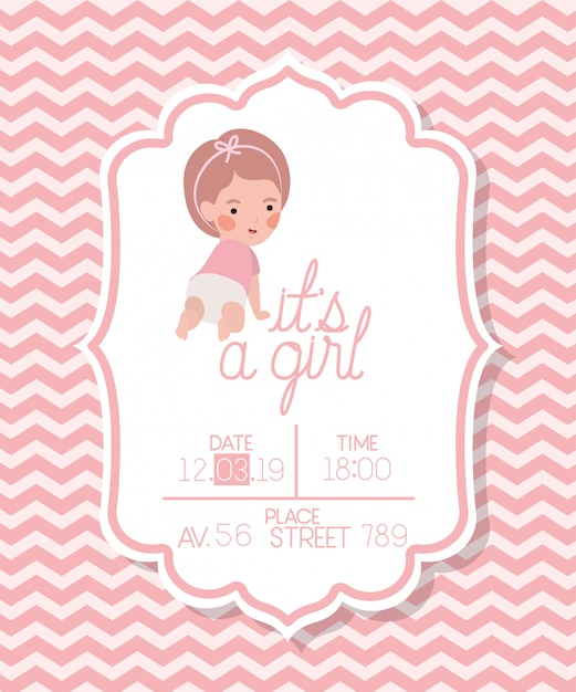 Het is een kaart van het meisjesbaby shower met klein jong geitje Gratis Vector