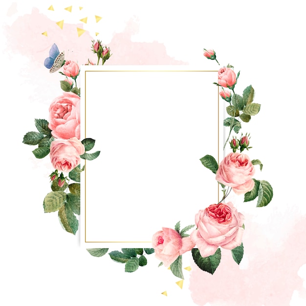 Het lege kader van rechthoek roze rozen op roze en witte achtergrond Gratis Vector Het lege kader van rechthoek roze rozen op roze en witte achtergrond Gratis Vector