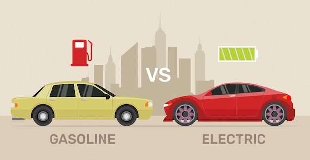Asser huwelijk Toelating Het vergelijken van elektrische versus benzine auto. | Premium Vector