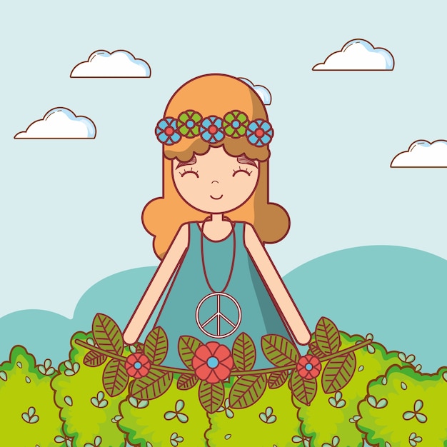 Hippie meisje cartoon | Premium Vector