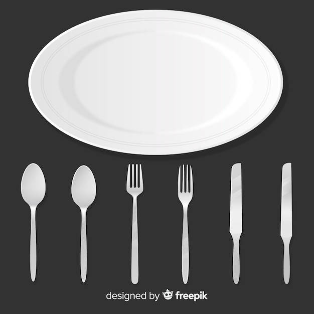 Hoogste mening van restaurantbestek met realistisch ontwerp Gratis Vector