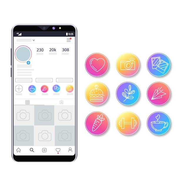 Hoogtepunten van instagramverloopverhalen Gratis Vector