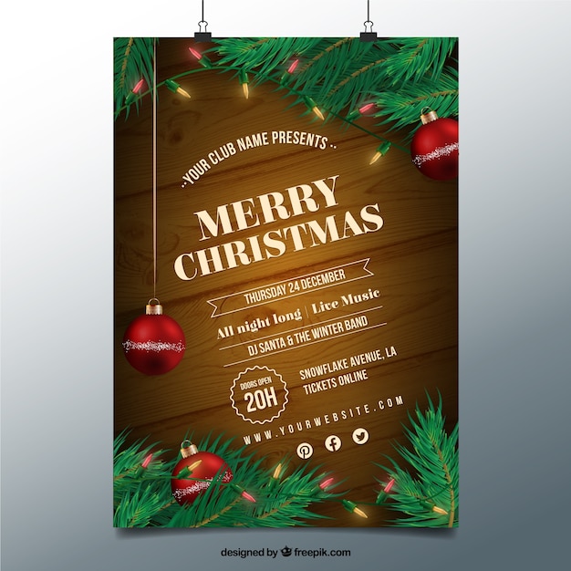 Houten kerst poster Vector Gratis Download