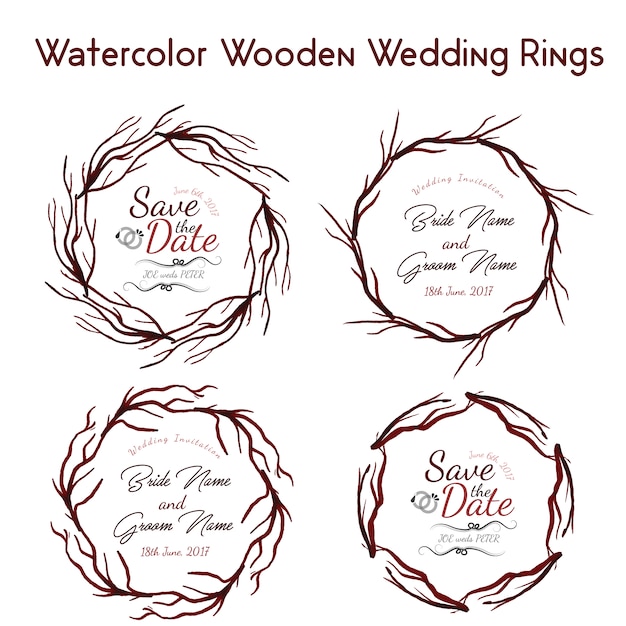 Houten trouwring collectie Gratis Vector