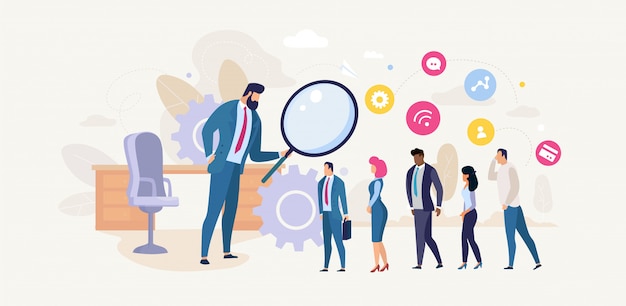 Hr manager analyseren kandidaat-kandidaten banner Premium Vector