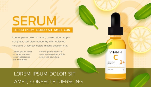 Huidverzorging advertenties. vitamine c-serum met verse | Premium Vector