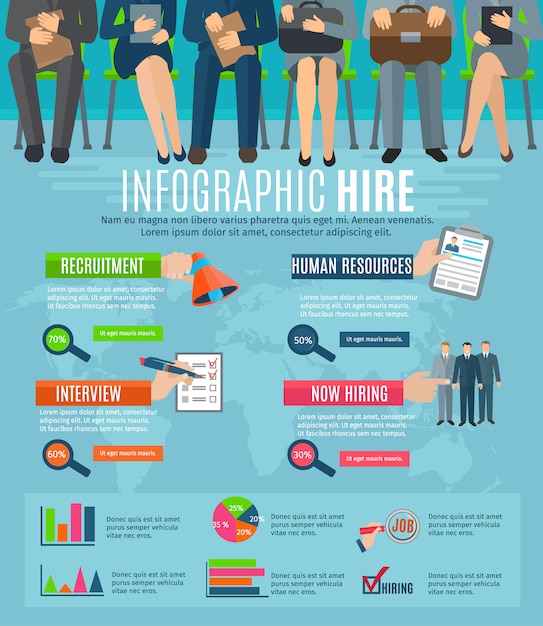 Human resources personeels werving en werving strategie infographics rapport met grafieken Gratis Vector