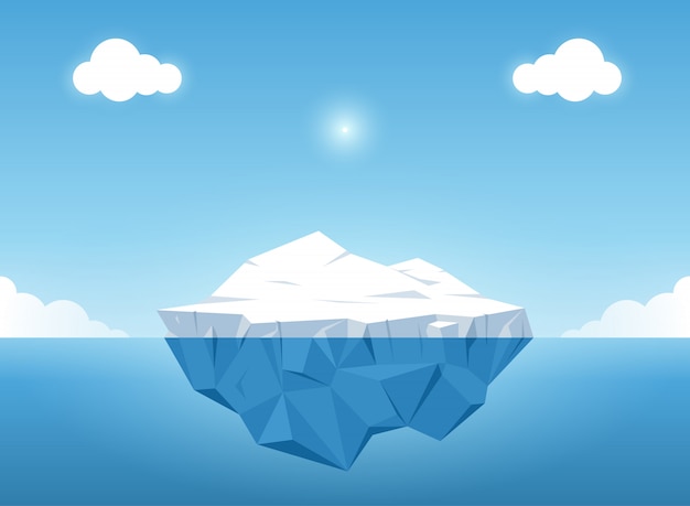 Ijsberg met boven en mooie transparante onderwatermening in de oceaan. vector illustra Premium Vector