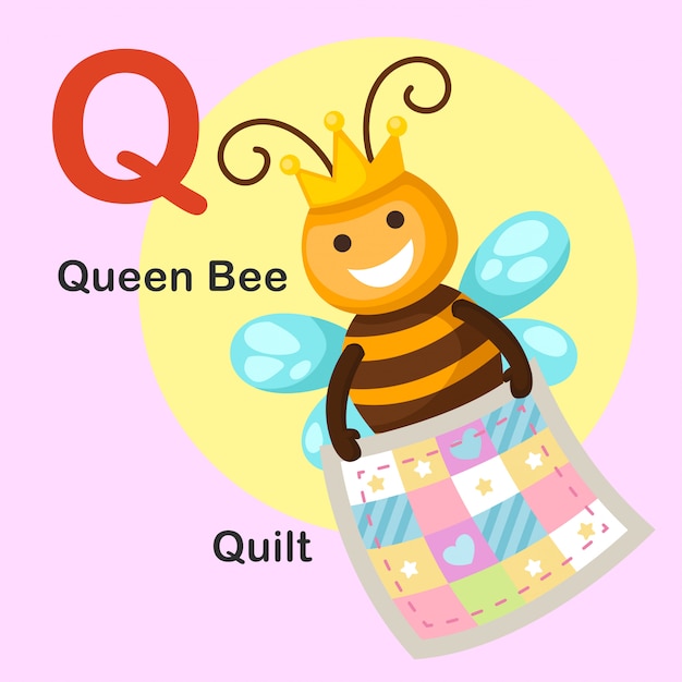 Illustratie geïsoleerd dier alfabet letter q-quilt, bijenkoningin Premium Vector