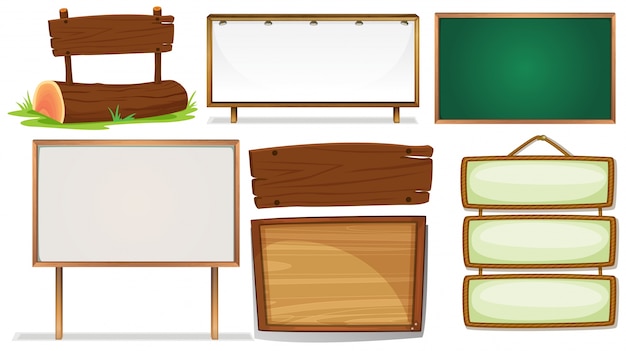 Illustratie van verschillende ontwerpen van houten borden Gratis Vector