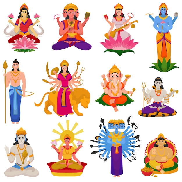 Indiase god vector hindoe-godheid van godin karakter en hindoeïsme  goddelijke idool ganesha in india illustratie set van aziatische goddelijke  religie | Premium Vector