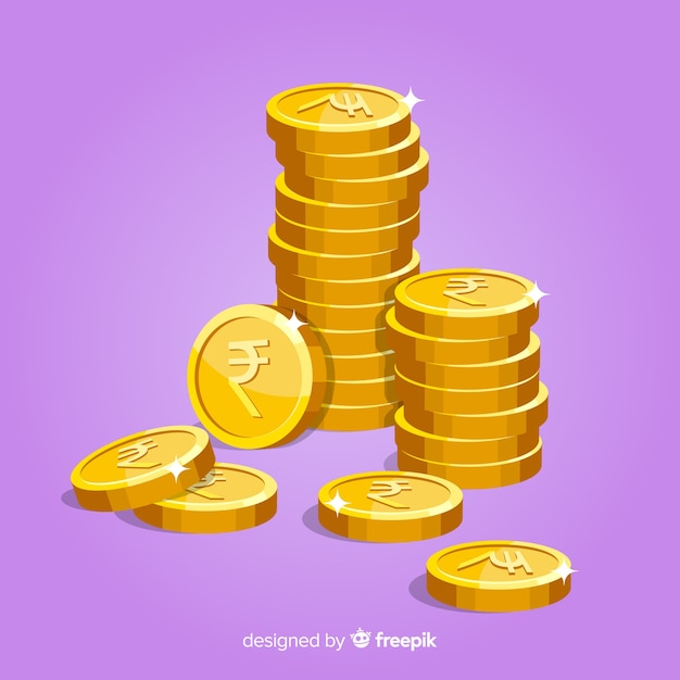 Indiase roepie munten vallende achtergrond Gratis Vector