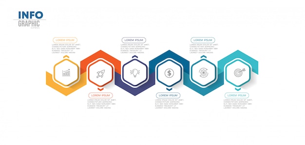 Infographic element met pictogrammen en 6 opties of stappen Premium Vector