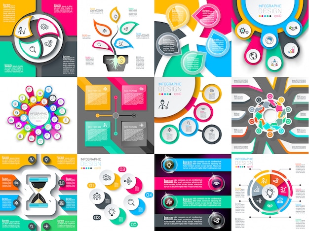 Infographic ontwerp vectorreeksen die voor werkschemalay-out worden gebruikt. Premium Vector