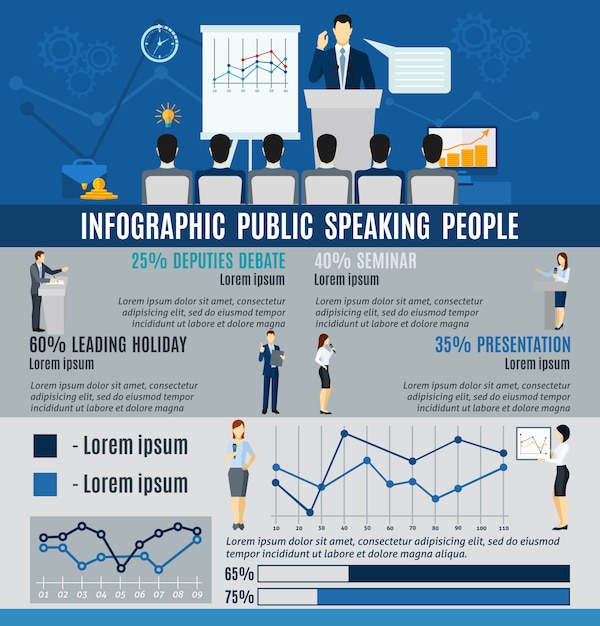 Infographic publieke mensen spreken vanuit podium Gratis Vector