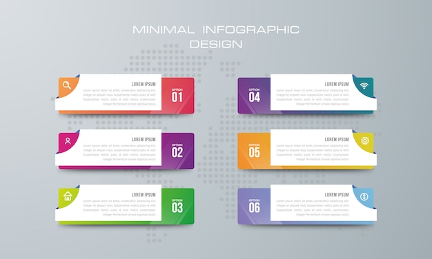 Infographic-sjabloon met 6 opties, werkstroom, processchema, tijdlijn infographics ontwerp vector Premium Vector